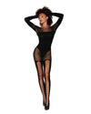 Seamless opaque and fishnet bodystocking with knitted opaque teddy design and faux lace-up stocking design lingerie Dreamgirl International 