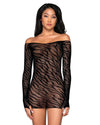 Seamless Zebra Patterned Off-Shoulder Chemise with Thumbholes Dreamgirl International 