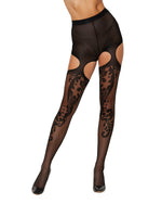 Semi-sheer top and sheer bottom garter pantyhose with swirl jacquard design Lingerie Dreamgirl International 