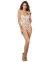 Sheer Nude Stretch Mesh Teddy with White Embroidery Teddy Dreamgirl International 