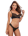 Silky Microfiber Underwire Shelf Bra and G-String Set Bra Set Dreamgirl International S Black 