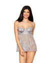 Silver Mini-Pleated Mesh Babydoll & G-String Set Babydoll Dreamgirl 