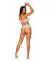 Silver Mini-pleated Mesh Bra, Garter Belt & G-string Set Lingerie Set Dreamgirl 