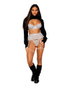 Silver Mini-pleated Mesh Bra, Garter Belt & G-string Set Lingerie Set Dreamgirl 