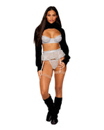 Silver Mini-pleated Mesh Bra, Garter Belt & G-string Set Lingerie Set Dreamgirl 