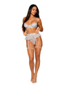 Silver Mini-pleated Mesh Bra, Garter Belt & G-string Set Lingerie Set Dreamgirl 