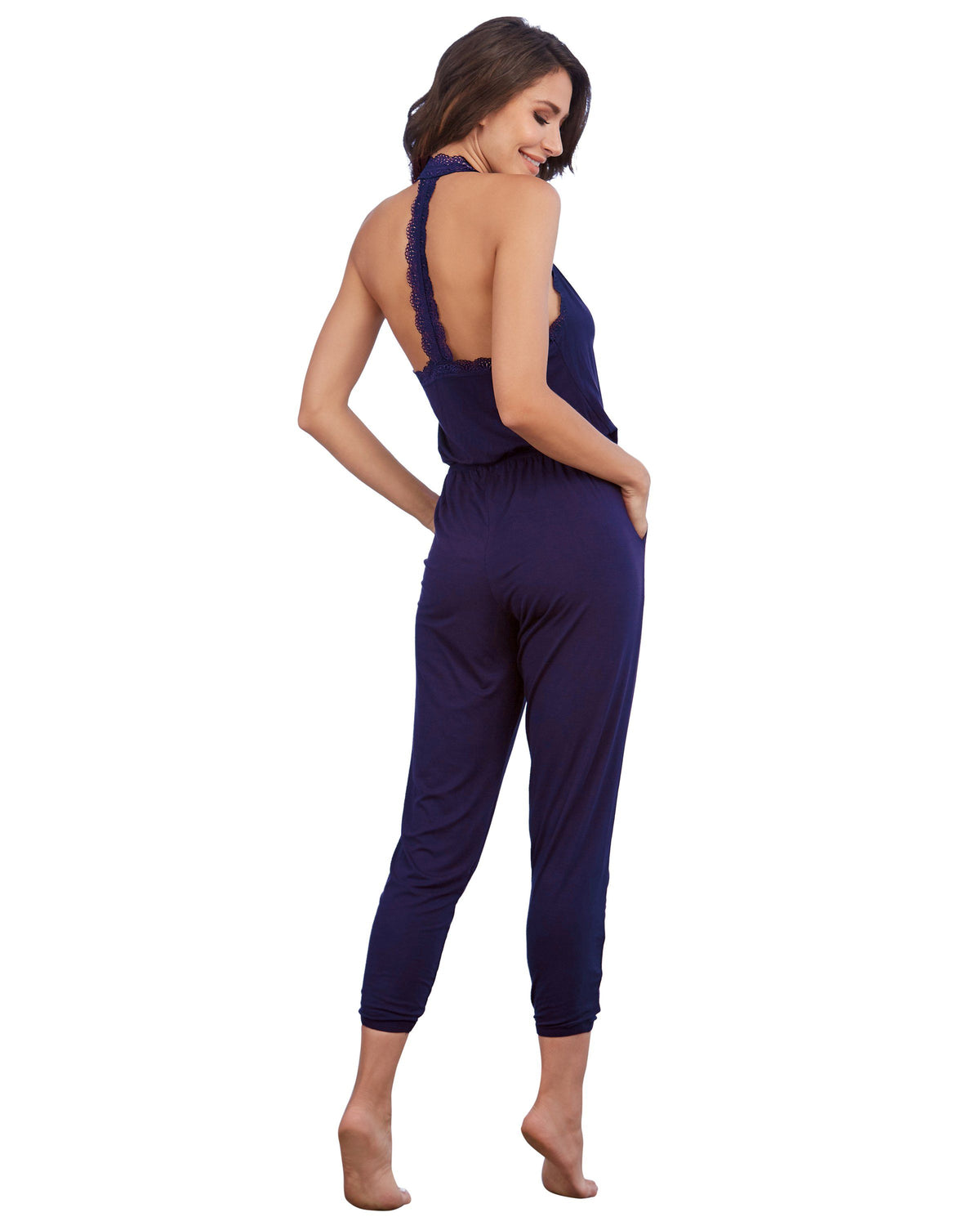 Soft Knit Jersey Sleepwear Jumpsuit with Lace T-Back Sleepwear Jumpsuit Dreamgirl International 