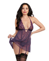 Sparkle Mesh & Stretch Lace Babydoll Set with Rhinestone Neckline Dreamgirl International 