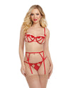 Strappy Bra Garterbelt & Thong Lingerie Set with Heart Accents & Satin Bow Detail Dreamgirl International 