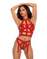 Strappy Elastic Bralette & Garter Panty Set with Back Neck Closures Dreamgirl International 