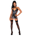 Stretch Faux-Leather & Fishnet Garter Slip with Halter Neckline & Matching G-String Garter Slip Dreamgirl International 