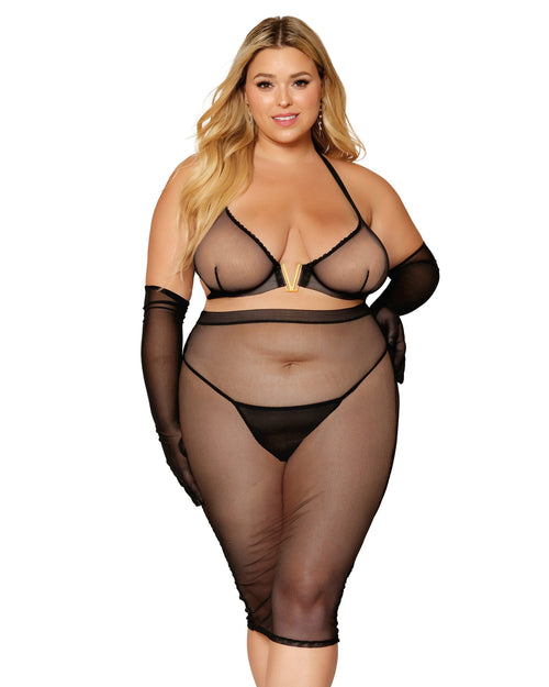 Stretch fishnet bra and slip skirt set LINGERIE BRA SET Dreamgirl International 