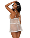 Stretch lace and diamond mesh babydoll and G-string set with ruffled elastic trims lingerie Dreamgirl International 