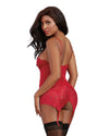 Stretch Lace and Mesh Garter Slip with Matching G-String Set Garter Slip Dreamgirl International 