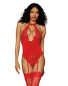 Stretch Lace and Stretch Velvet Garter Teddy LINGERIE TEDDIE Dreamgirl International 