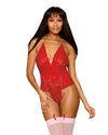 Stretch Lace Garter Teddy with Metal Heart Chain Details Teddy Dreamgirl 