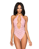 Stretch Lace Halter Teddy & Collar with T-Back & Removable Chain Details Dreamgirl International 