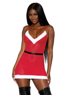 Stretch Mesh Santa Chemise with Satin Elastic Belt LINGERIE CHEMISE Dreamgirl International 