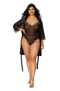 Stretch mesh teddy and robe set with lace trim details LINGERIE ROBE SET Dreamgirl International 