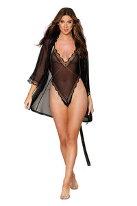 Stretch mesh teddy and robe set with lace trim details Teddy Dreamgirl International 