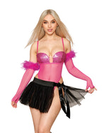 Stretch Mesh with Sequin Cups Teddy and Gloves Set Dreamgirl 