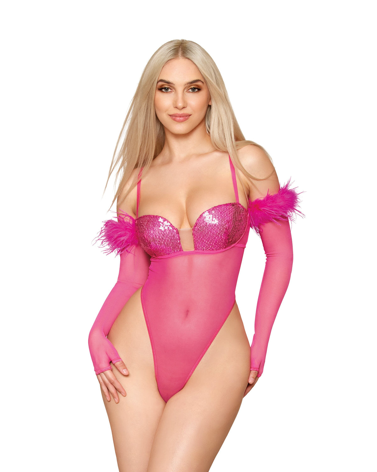 Stretch Mesh with Sequin Cups Teddy and Gloves Set Dreamgirl 