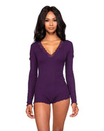Stretch Rib Knit Sleepwear Romper with Plunge Neckline Sleepwear Romper Dreamgirl International 