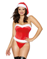 Stretch Velvet and Faux Fur Trim Santa Corset Set LINGERIE CORSET Dreamgirl International 