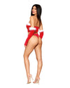 Stretch Velvet and Marabou Feather Trim Santa Bustier, Thong, and Gloves Set Bustier Dreamgirl 
