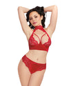 Stretch Velvet Bra & Open Back Panty Lingerie Set with Halter Neckline Dreamgirl International 