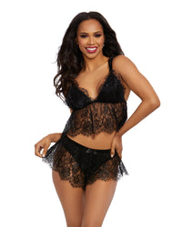 Stretch Velvet Cami Tap Set w/ Eyelace Lace & Euro Straps Camisole Dreamgirl International 