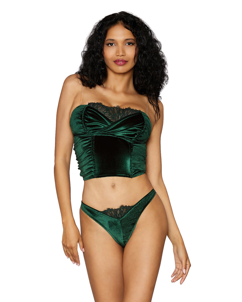 Stretch Velvet Corset and Panty Set with Lace Accents LINGERIE CORSET Dreamgirl International 