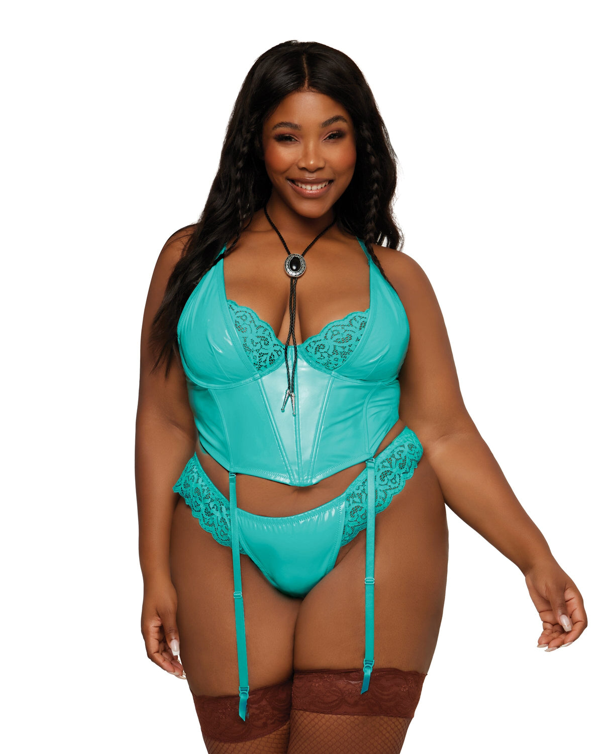 Stretch Vinyl and Lace Bustier and G-string Set Bustier Dreamgirl International 