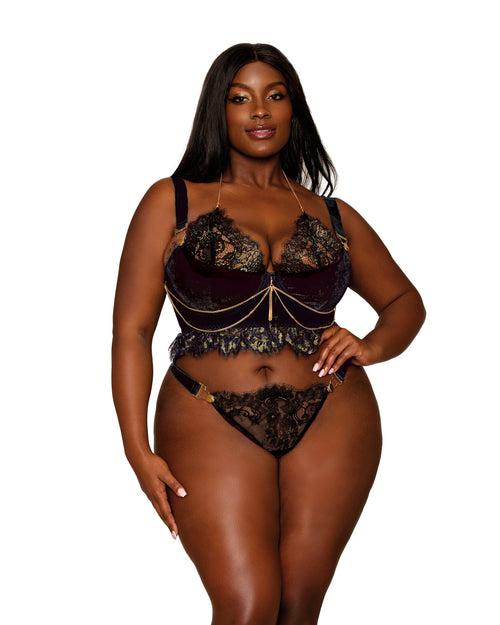 Velvet and Gold Lurex Lace Bustier and G-string Set Bustier Dreamgirl 