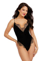 Velvet Lace Teddy with Lace-Up Back Detail & Adjustable Straps Dreamgirl International 
