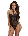Venice Lace and Faux Leather Collared Teddy Teddy Dreamgirl International 